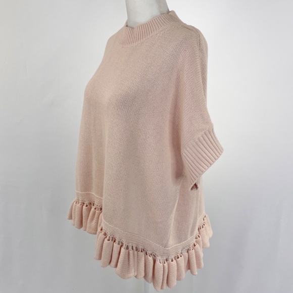French Connection Ruffle Hem Short Sleeve Sweater Jumper Blush Pink Size Small - Picture 10 of 16